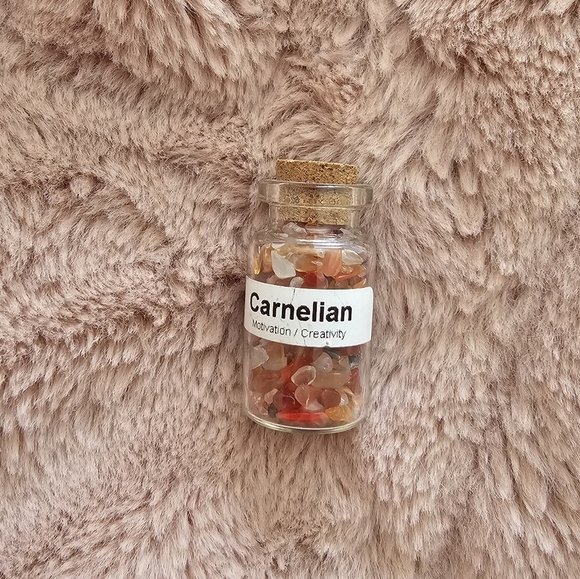 Carnelian Crystal Chips in Glass Bottle - Picture 3 of 4